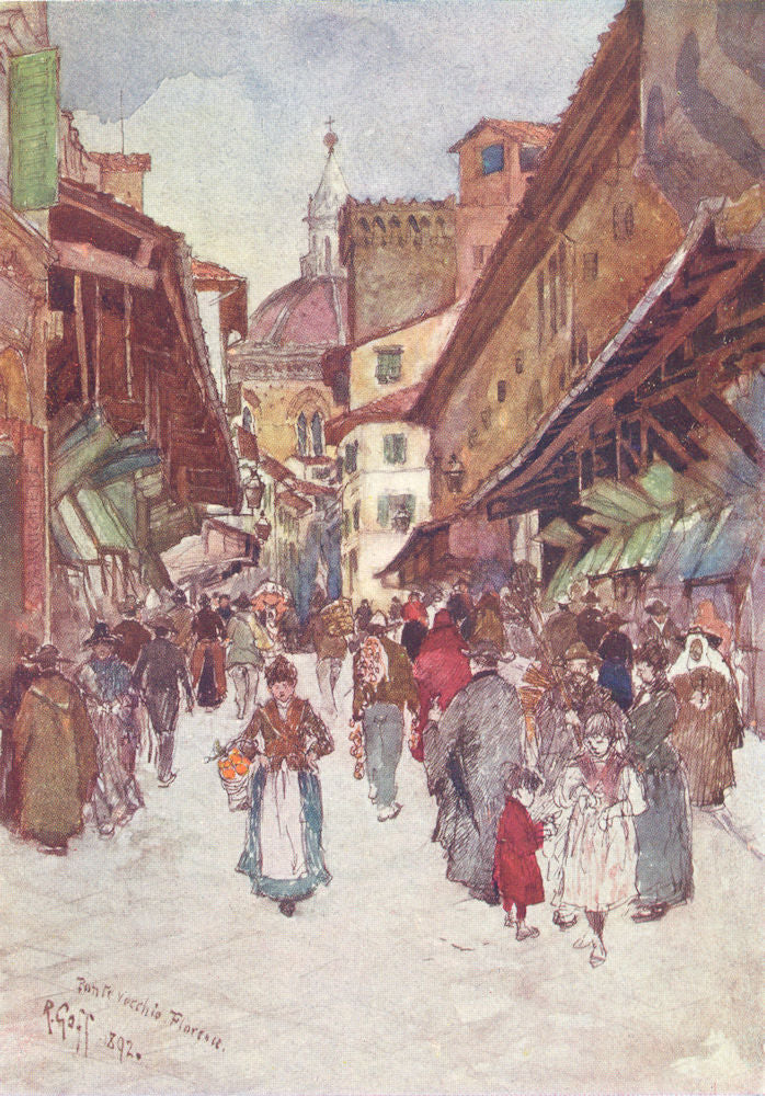 FLORENCE FIRENZE. The Ponte Vecchio. Italy 1905 old antique print picture